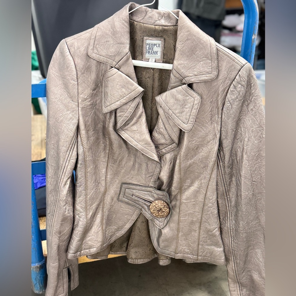 People Like Frank Women's Beige Leather Jacket Taupe